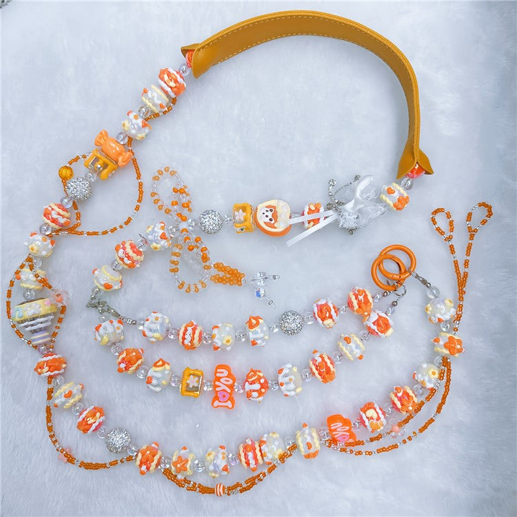 Acrylic Beaded Phone Lanyard 120cm Crossbody Shoulder Neck Strap with Tether Tab - Orange