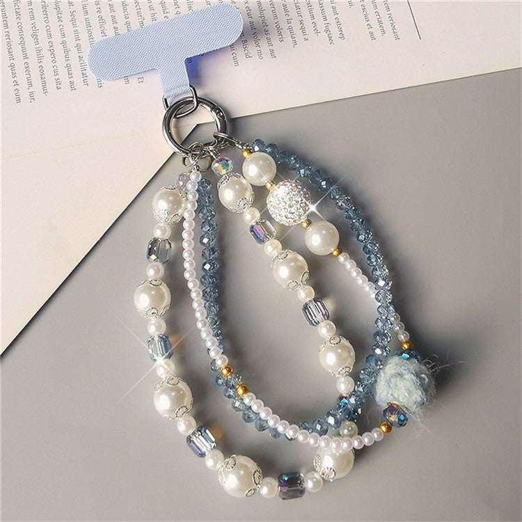 Phone Charms Wrist Strap 3-in-1 Beaded Phone Lanyard Jewelry with Tether Tab, Folded Length: 14cm - Baby Blue