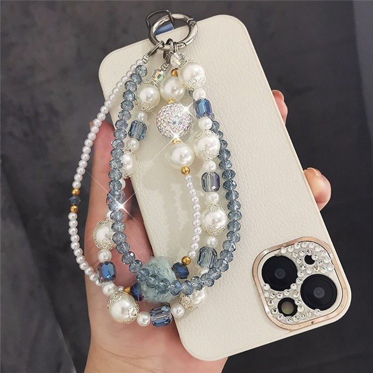 Phone Charms Wrist Strap 3-in-1 Beaded Phone Lanyard Jewelry with Tether Tab, Folded Length: 14cm - Baby Blue