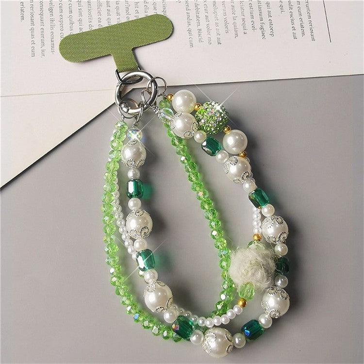 Phone Charms Wrist Strap 3-in-1 Beaded Phone Lanyard Jewelry with Tether Tab, Folded Length: 14cm - Green