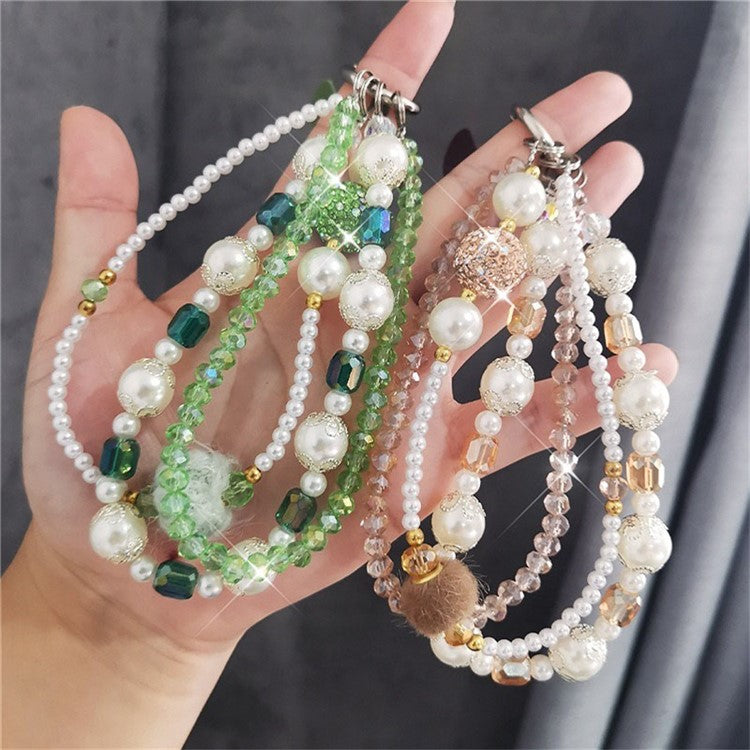 Phone Charms Wrist Strap 3-in-1 Beaded Phone Lanyard Jewelry with Tether Tab, Folded Length: 14cm - Green