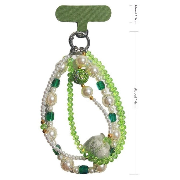 Phone Charms Wrist Strap 3-in-1 Beaded Phone Lanyard Jewelry with Tether Tab, Folded Length: 14cm - Green