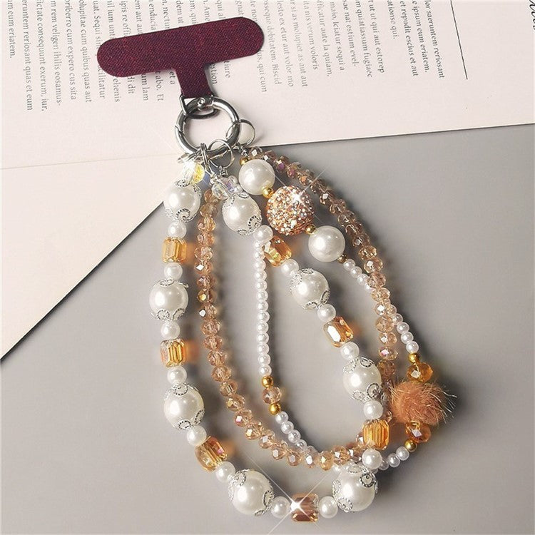 Phone Charms Wrist Strap 3-in-1 Beaded Phone Lanyard Jewelry with Tether Tab, Folded Length: 14cm - Brown