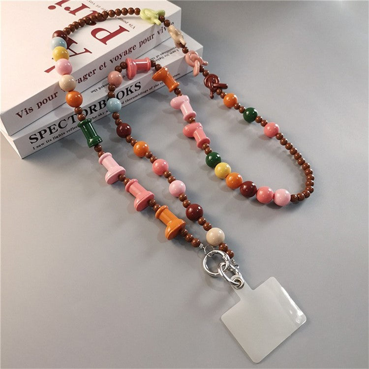 Phone Lanyard Crossbody Shoulder Neck Strap Boot-Shaped Bead Chain with Tether Tab, Folded Length: 63.5cm - Pink+Brown