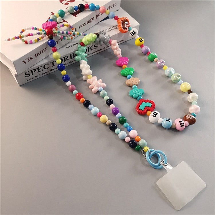 Phone Lanyard Crossbody Shoulder Neck Strap Boot-shaped Bead Chain with Tether Tab, Folded Length: 63.5cm - Colorful