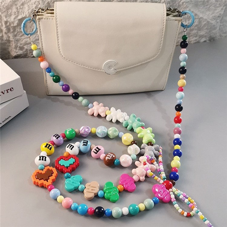 Phone Lanyard Crossbody Shoulder Neck Strap Boot-shaped Bead Chain with Tether Tab, Folded Length: 63.5cm - Colorful