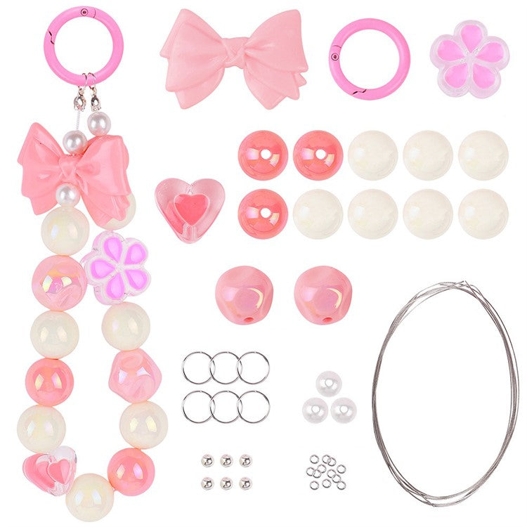 T0814 Phone Chain Making Kit Acrylic Beaded DIY Wrist Strap Set, Total Length: 25cm - Pink