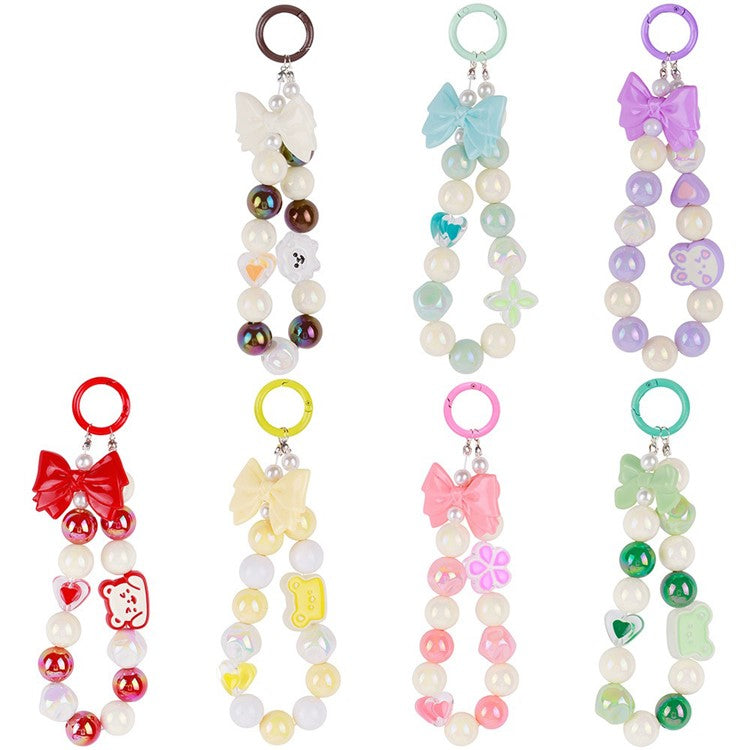 T0814 Phone Chain Making Kit Acrylic Beaded DIY Wrist Strap Set, Total Length: 25cm - Pink