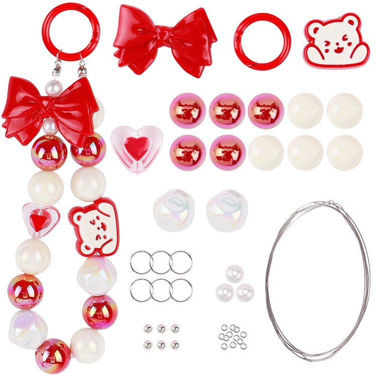 T0814 Phone Chain Making Kit Acrylic Beaded DIY Wrist Strap Set, Total Length: 25cm - Red