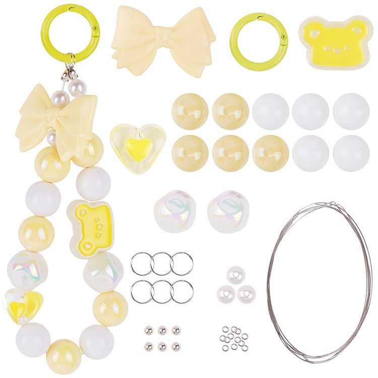 T0814 Phone Chain Making Kit Acrylic Beaded DIY Wrist Strap Set, Total Length: 25cm - Yellow