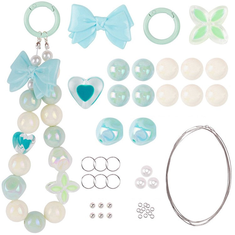 T0814 Phone Chain Making Kit Acrylic Beaded DIY Wrist Strap Set, Total Length: 25cm - Cyan