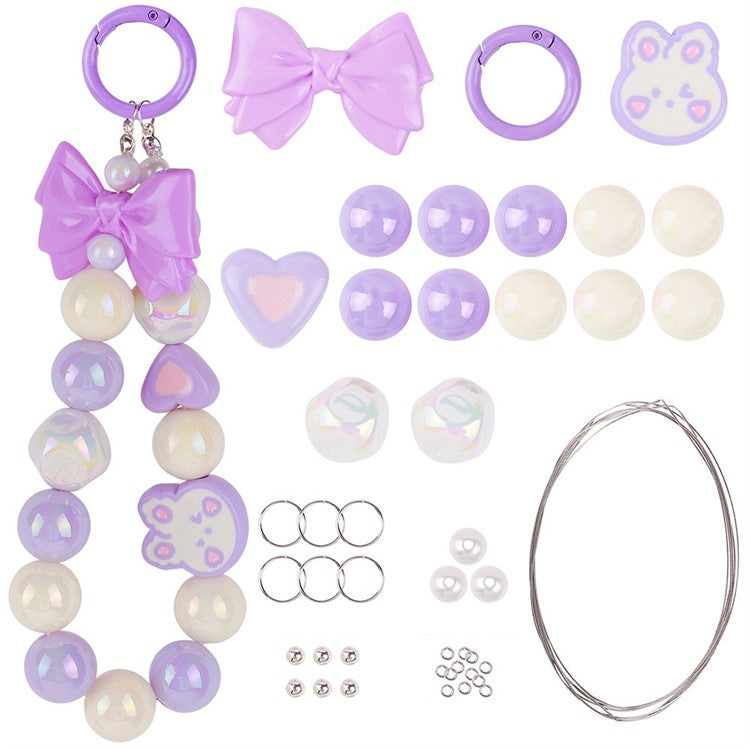 T0814 Phone Chain Making Kit Acrylic Beaded DIY Wrist Strap Set, Total Length: 25cm - Purple