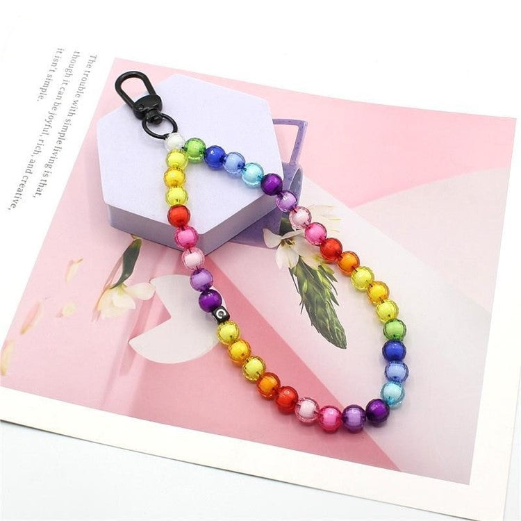 Phone Charms Strap Acrylic Beaded Wrist Strap for Phone Case with Tether Tab, Total Length: 30cm - Rainbow Candy