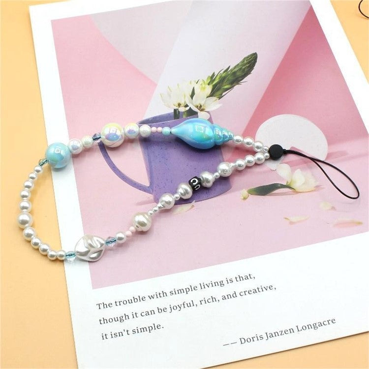 Cell Phone Lanyard Strap Acrylic Ocean-Inspired Wristlet Strap Short Wrist Strap Total Length: 30cm - Ocean Pearl