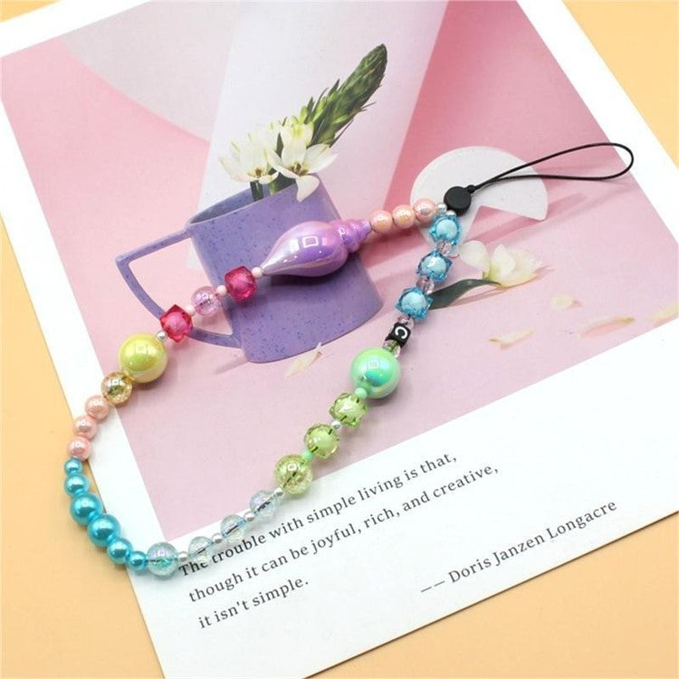 Cell Phone Lanyard Strap Acrylic Ocean-Inspired Wristlet Strap Short Wrist Strap Total Length: 30cm - Rainbow Conch