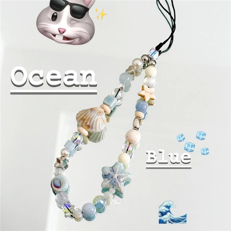 Cute Shell Cell Phone Lanyard Strap Blue Ocean Design 25cm PVC Keyring Bag Pendant