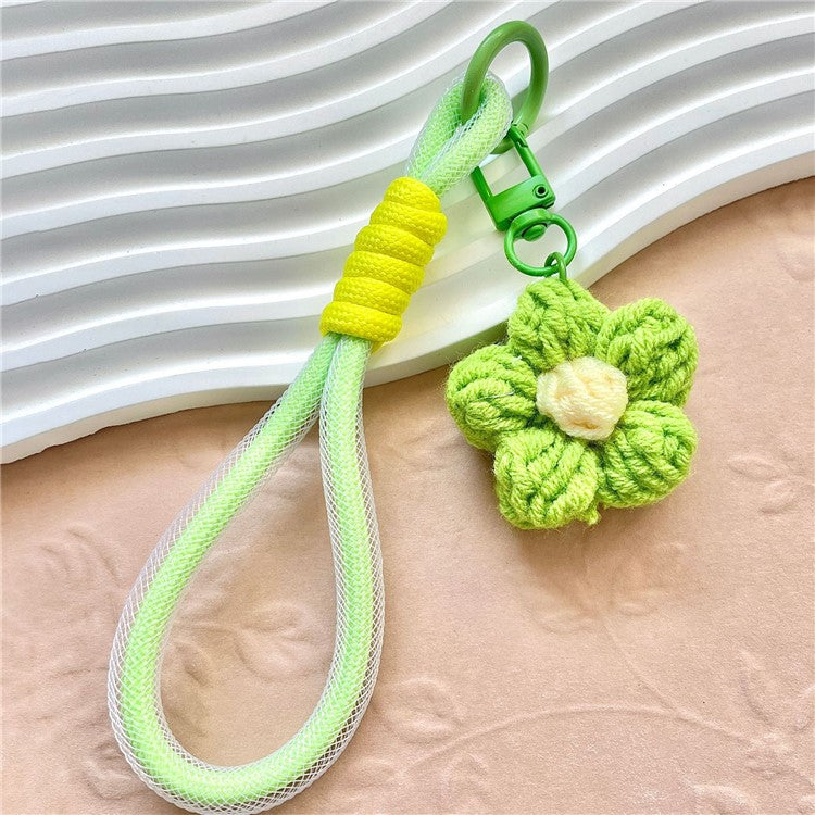 Phone Charms 15cm Hand Woven Flower Keychain Wristlet Strap Polyester Anti-Loss String - Green