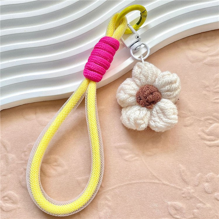 Phone Charms 15cm Hand Woven Flower Keychain Wristlet Strap Polyester Anti-Loss String - Yellow