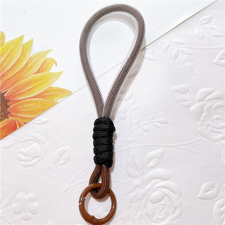 Phone Strap 15cm Wristlet Bracelet Two-Color Braided Polyester Anti-Loss Phone Wrist Strap - Coffee+Black