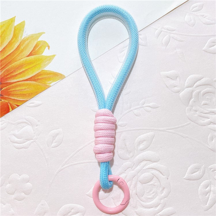 Phone Strap 15cm Wristlet Bracelet Braided Polyester Anti-Loss Phone Wrist Strap - Blue+Pink