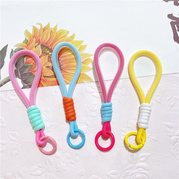 Phone Strap 15cm Wristlet Bracelet Braided Polyester Anti-Loss Phone Wrist Strap - Blue+Pink