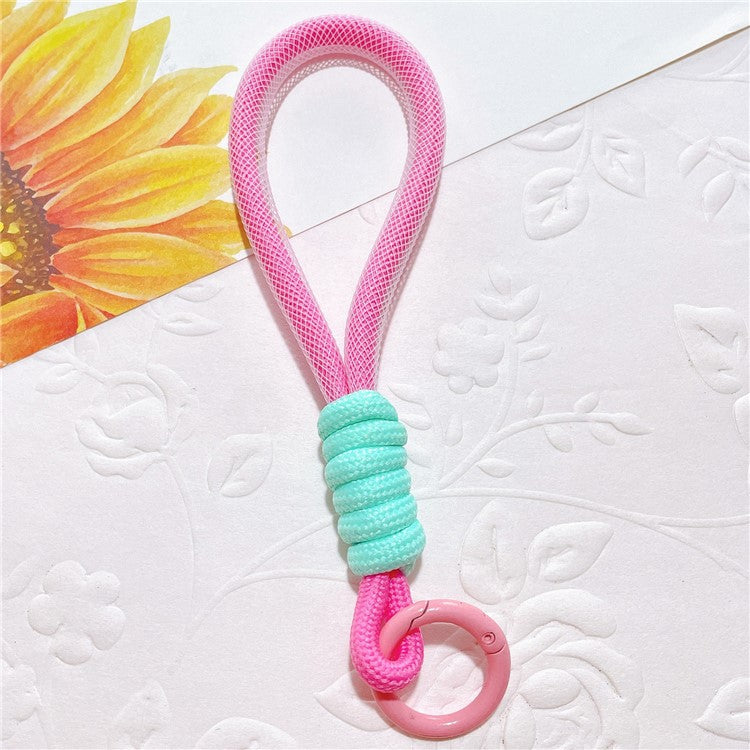 Phone Strap 15cm Wristlet Bracelet Braided Polyester Anti-Loss Phone Wrist Strap - Pink+Cyan