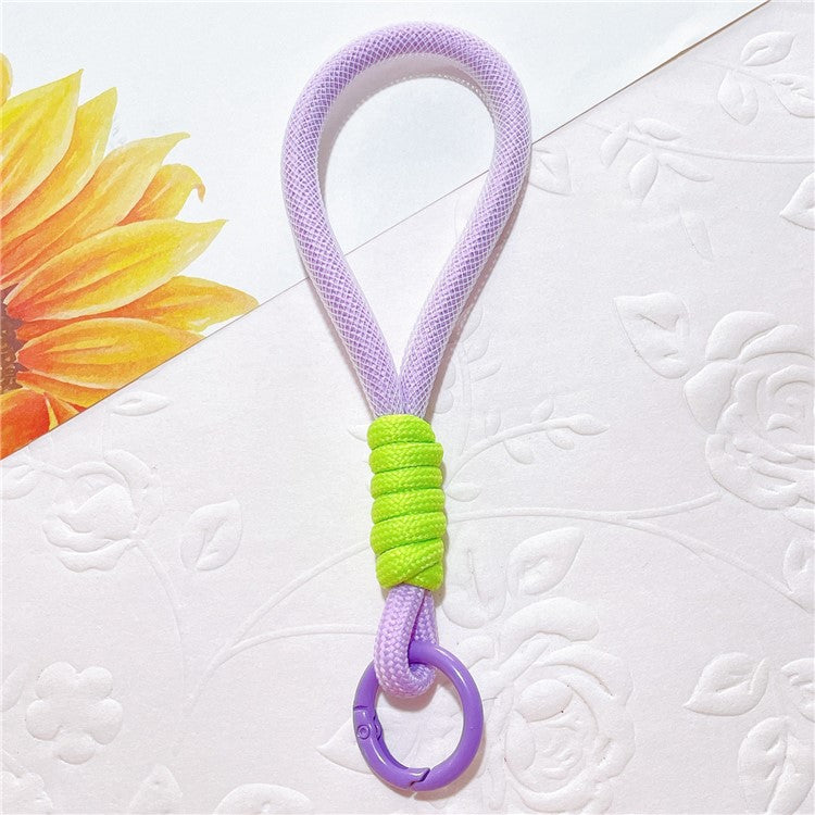 Phone Strap 15cm Wristlet Bracelet Braided Polyester Anti-Loss Phone Wrist Strap - Purple+Green