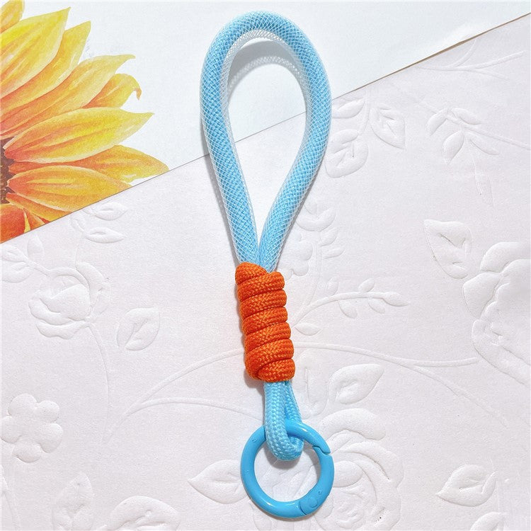 Phone Strap 15cm Wristlet Bracelet Braided Polyester Anti-Loss Phone Wrist Strap - Blue+Orange