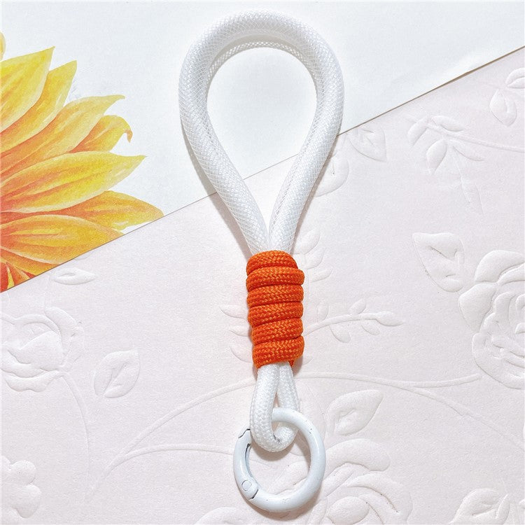 Phone Strap 15cm Wristlet Bracelet Braided Polyester Anti-Loss Phone Wrist Strap - White+Orange