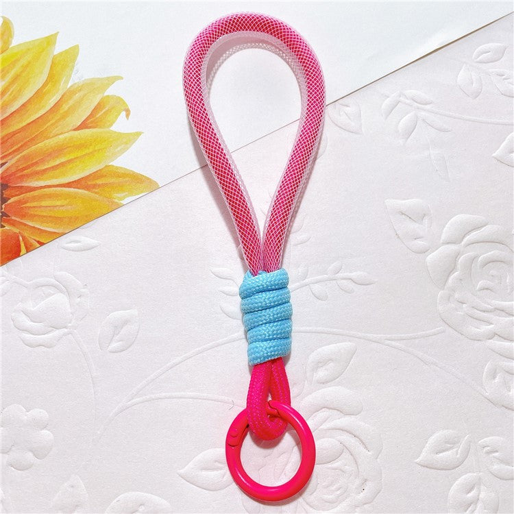 Phone Strap 15cm Wristlet Bracelet Braided Polyester Anti-Loss Phone Wrist Strap - Rose+Blue