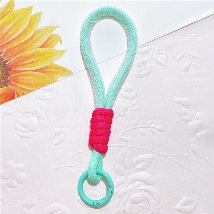 Phone Strap 15cm Wristlet Bracelet Braided Polyester Anti-Loss Phone Wrist Strap - Cyan+Rose