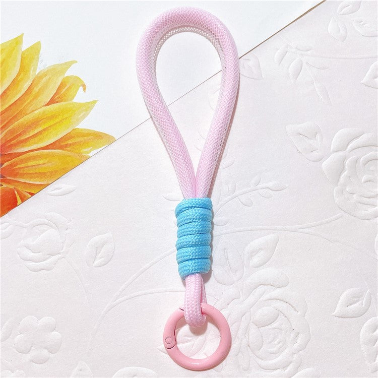 Phone Strap 15cm Wristlet Bracelet Braided Polyester Anti-Loss Phone Wrist Strap - Pink+Blue