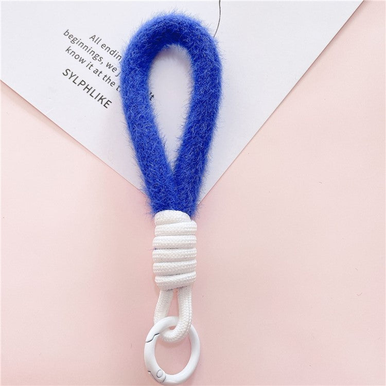 Hand Wrist Strap Lanyard Cell Phone Lanyard 16cm Plush Winter Warm Wristlet - Sapphire