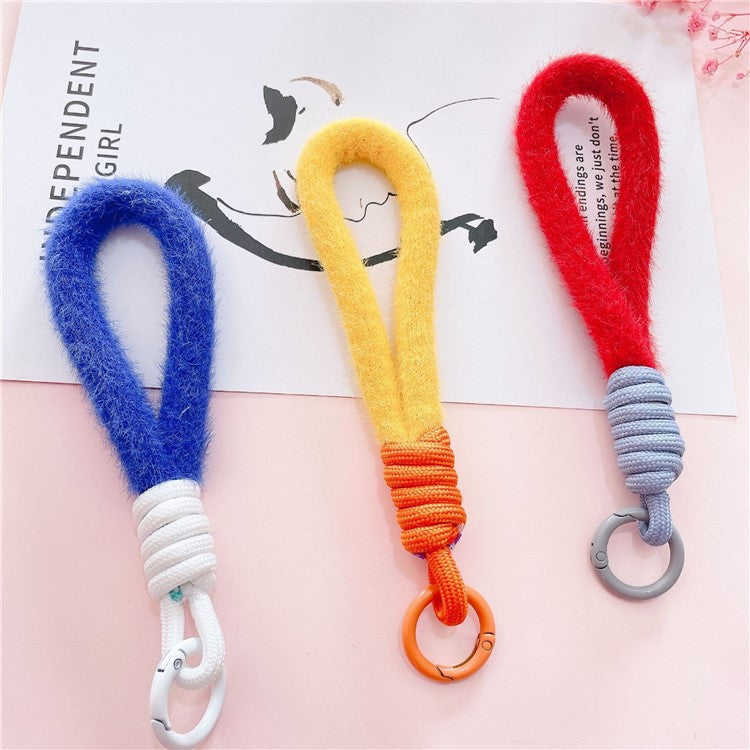 Hand Wrist Strap Lanyard Cell Phone Lanyard 16cm Plush Winter Warm Wristlet - Sapphire