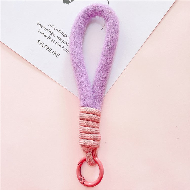 Hand Wrist Strap Lanyard Cell Phone Lanyard 16cm Plush Winter Warm Wristlet - Purple