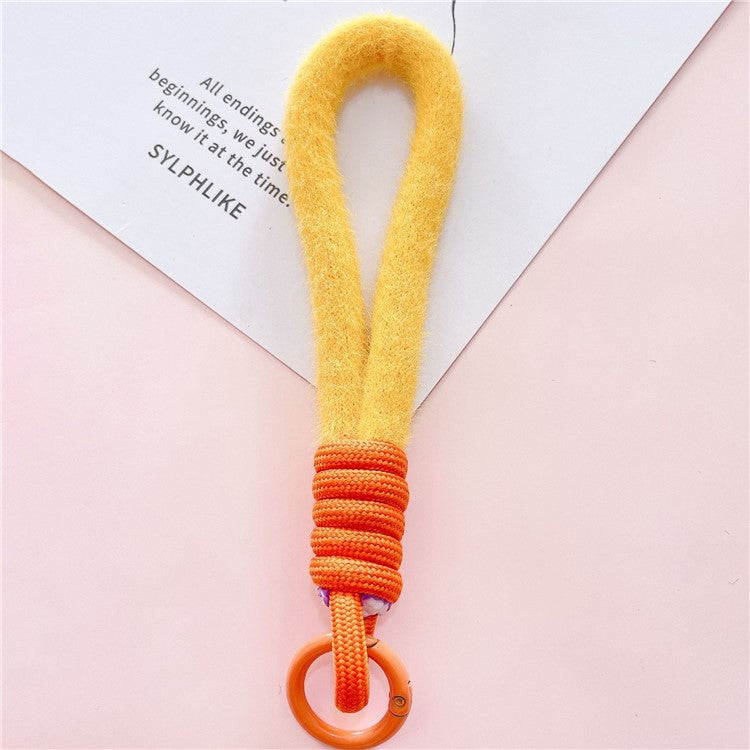 Hand Wrist Strap Lanyard Cell Phone Lanyard 16cm Plush Winter Warm Wristlet - Yellow