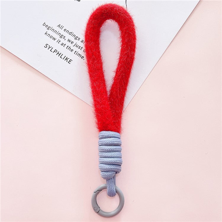 Hand Wrist Strap Lanyard Cell Phone Lanyard 16cm Plush Winter Warm Wristlet - Red