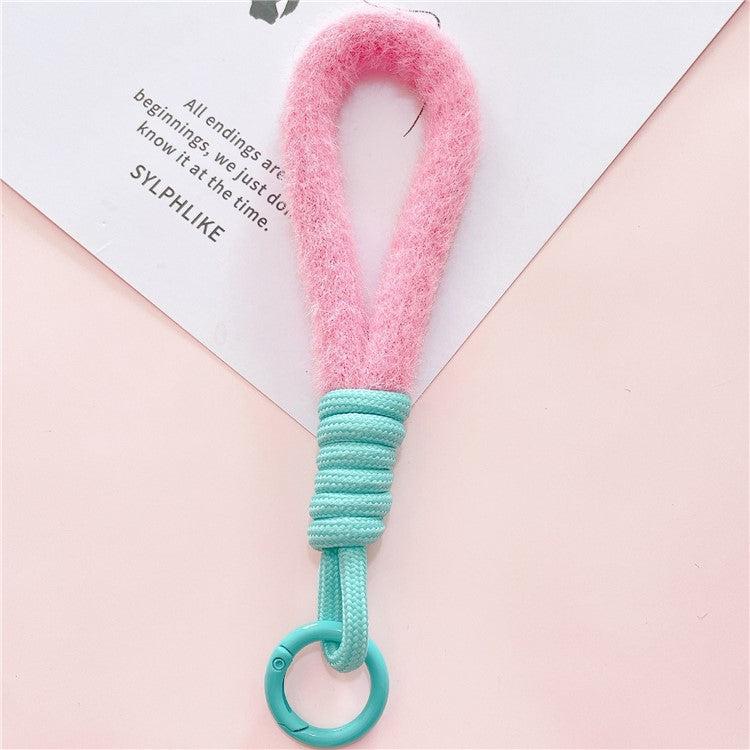 Hand Wrist Strap Lanyard Cell Phone Lanyard 16cm Plush Winter Warm Wristlet - Pink