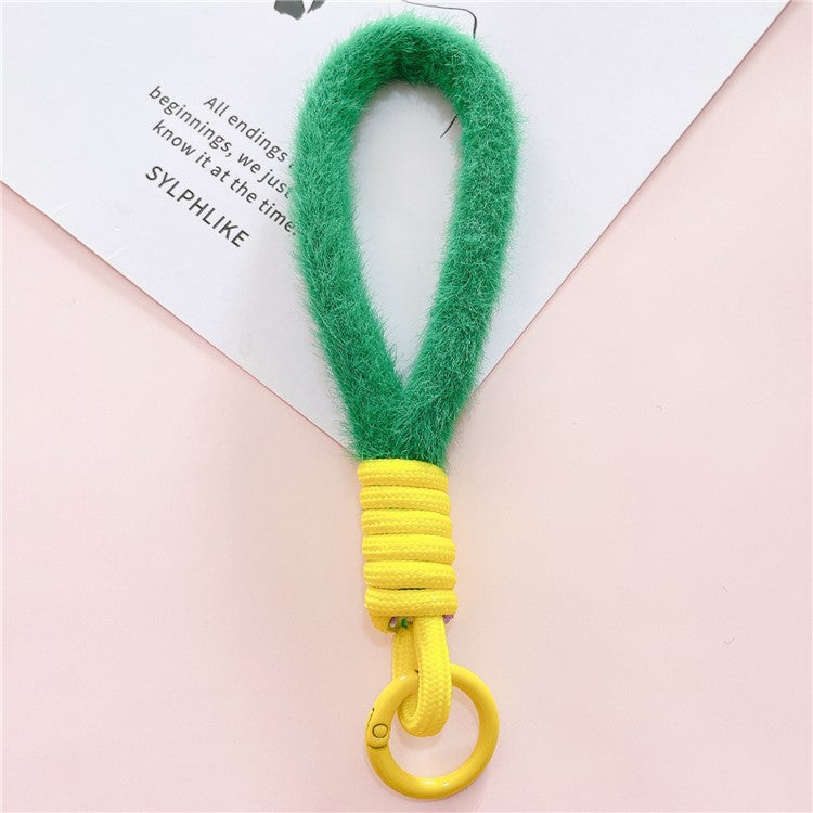 Hand Wrist Strap Lanyard Cell Phone Lanyard 16cm Plush Winter Warm Wristlet - Green