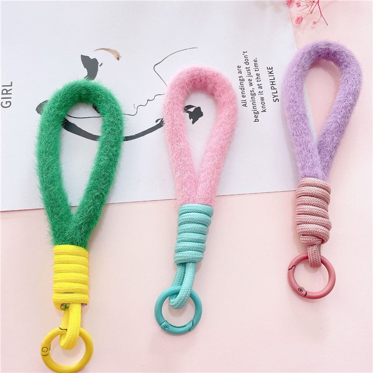 Hand Wrist Strap Lanyard Cell Phone Lanyard 16cm Plush Winter Warm Wristlet - Green