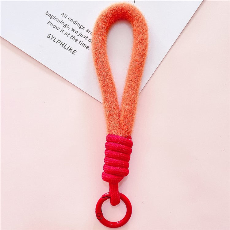 Hand Wrist Strap Lanyard Cell Phone Lanyard 16cm Plush Winter Warm Wristlet - Orange