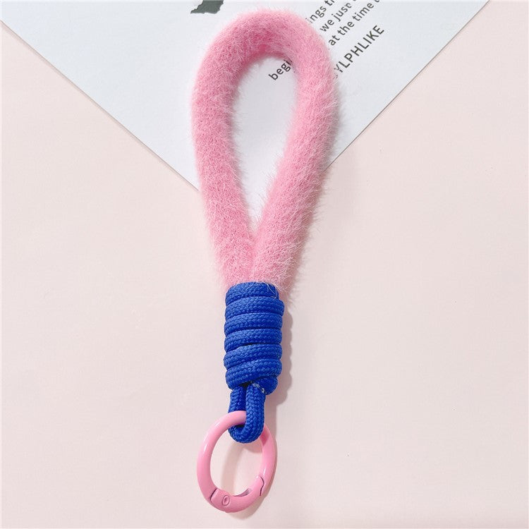 Hand Wrist Strap Lanyard Cell Phone Lanyard 16cm Plush Winter Warm Wristlet - Sapphire+Pink