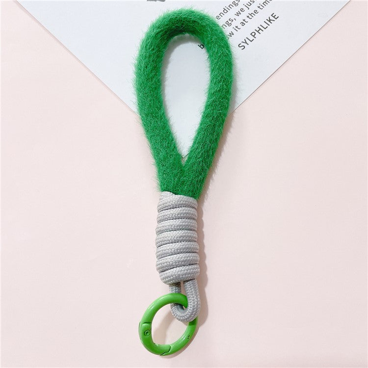 Hand Wrist Strap Lanyard Cell Phone Lanyard 16cm Plush Winter Warm Wristlet - Green+Light Grey