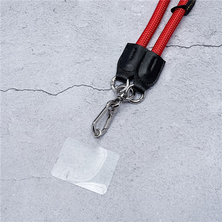 1.2m Universal Cell Phone Lanyard Metal Hook Thicken Neck Rope Crossbody Strap with Transparent Patch - Red