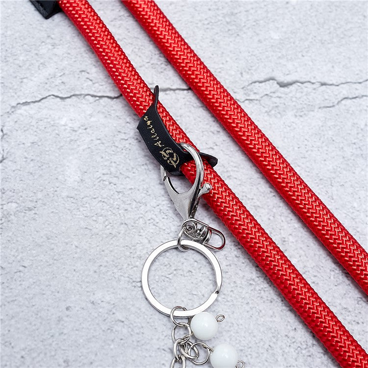 1.2m Universal Cell Phone Lanyard Metal Hook Thicken Neck Rope Crossbody Strap with Transparent Patch - Red