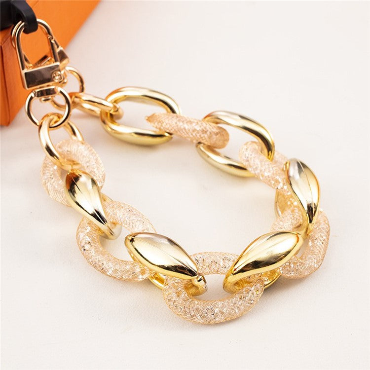 Metal Phone Charm 29cm Glitter Rhinestone Wristlet Bracelet Phone Lanyard Wrist - Gold