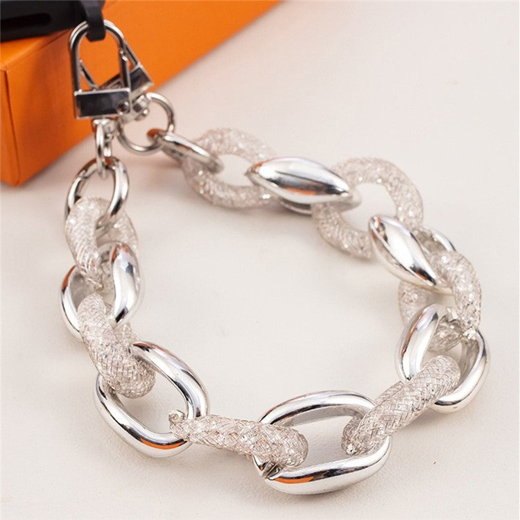 Metal Phone Charm 29cm Glitter Rhinestone Wristlet Bracelet Phone Lanyard Wrist - Silver