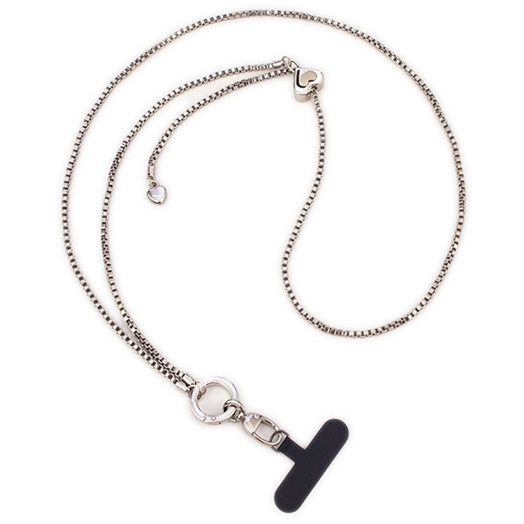 Metal Phone Chain Crossbody Neck Lanyard Love Heart Adjustable with Tether Tab, Total Length: 135cm - Silver