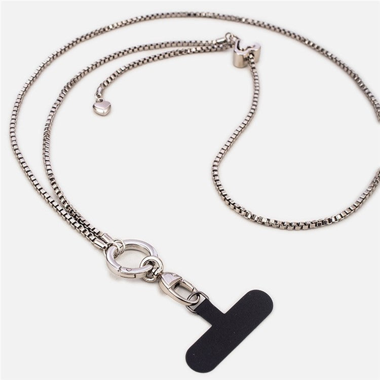 Metal Phone Chain Crossbody Neck Lanyard Love Heart Adjustable with Tether Tab, Total Length: 135cm - Silver