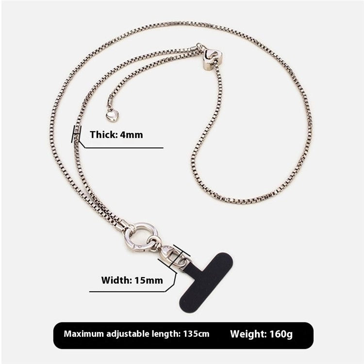 Metal Phone Chain Crossbody Neck Lanyard Love Heart Adjustable with Tether Tab, Total Length: 135cm - Silver